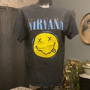 NIRVANA Black and Yellow Smiley Face Tee